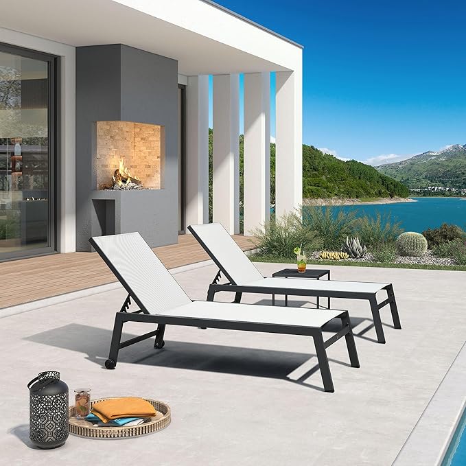 PURPLE LEAF Outdoor Chaise Lounge Set for 2 Oversized Pool Lounge Chairs with Easy-to-Move Wheels and Adjustable - Photo 1