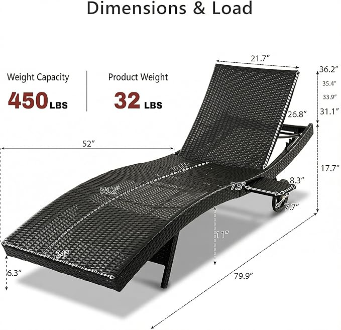 LUMISOL Patio Wicker Chaise Lounge Chairs Set of 2 - Photo 2