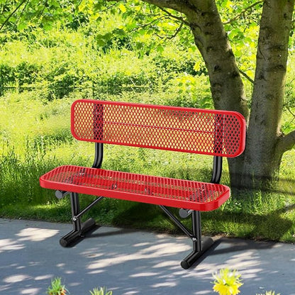 Heavy Duty Park Bench for Outside, Metal Park Bench with Back Portable Frame, Outdoor Steel Mesh Garden Bench with Backrest for Garden, Lawn, Patio, Porch, Park, Yard (Red, 4FT/50INCH)