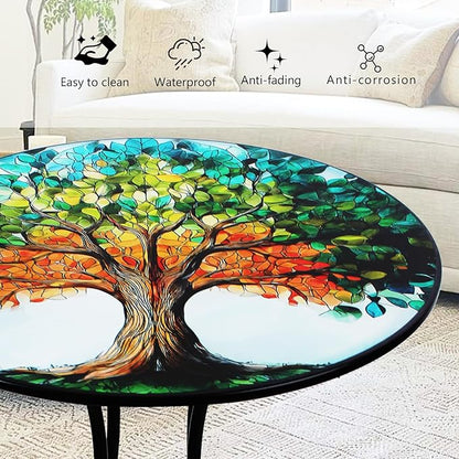 18" Side Table Outdoor, Tree Pattern Metal Accent Table, Indoor Small Round End Tables, Plant Stand Tables for Patio Yard Balcony Garden Bedside
