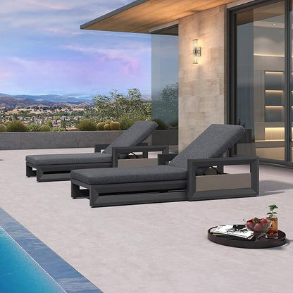 PURPLE LEAF Outdoor Chaise Lounge Set of 2 Reclining 2 in 1 Design Lounger Chair with Cushion Deluxe Aluminum Oversize Pool Lounge Chairs with Armrests & Backrest for Patio Poolside Backyard, Grey