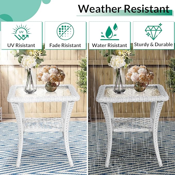 VIVIJASON Outdoor Wicker Side Table, All-Weather Rattan Patio Side Table Bistro Table with 2-Tier - Photo 9