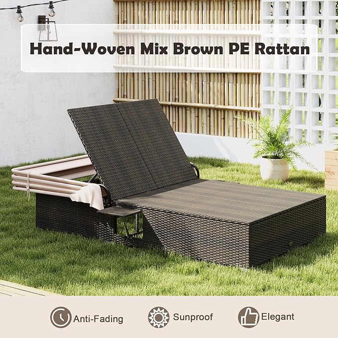 Tangkula Outdoor Rattan Daybed with Canopy & 6-Level Adjustable Backrests - Photo 6