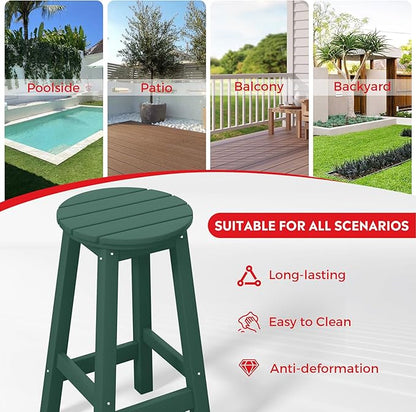 Costaelm 24" Height Outdoor Bar Stools, All-Weather Bar Stools, Adirondack Poly Patio Round Bar Stool for Patio, Deck, Kitchen Counter and Garden, Dark Green