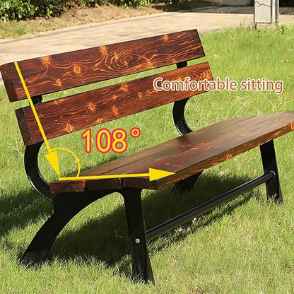 Outdoor Garden Bench, Park Bench with Back, Metal Steel Frame Bench Patio, Metal Bench, Perfect for Garden, Patio, Porch, Deck(Natural,150cm/59in)