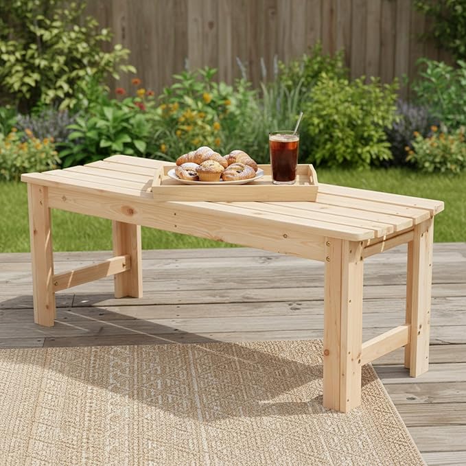 Shine Company Outdoor Wooden Backless Patio Garden Bench, 4 Ft, Natural