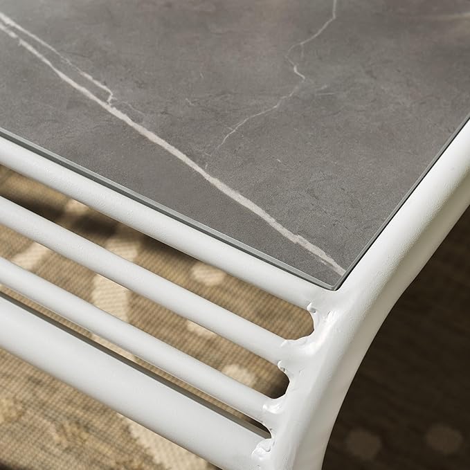SAFAVIEH Outdoor Patio Furniture Core White Metal & Sintered Stone Coffee Table (Fully Assembled)