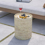 COSIEST 2 Pieces Outdoor Side Table, Set of 2 Cylinder Shaped MgO Patio End Table - Photo 2