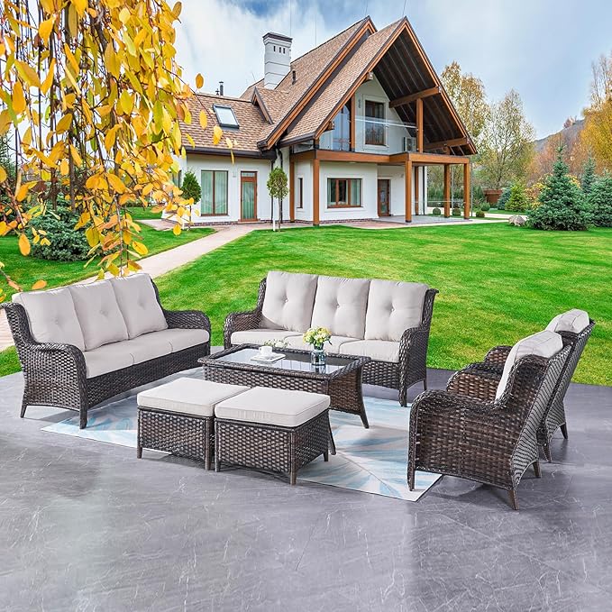 Rilyson Wicker Patio Furniture Sofa Set - 7 Piece Rattan Outdoor Patio Sectional Conversation Sets with 2 Sofa - Photo 1