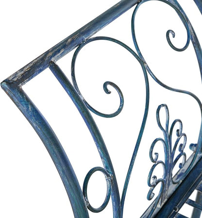 Safavieh PAT5016C Outdoor Collection Adina Antique Blue Wrought Iron 51-inch Garden Bench