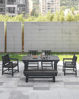 HDPE Outdoor Dining Set of 6, Patio Dining Table Set with 4 Chairs and 1 Bench - Photo 5