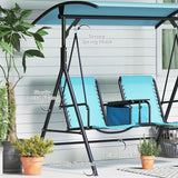 Outsunny 2-Seat Patio Swing Chair, Outdoor Canopy Swing Glider with Pivot Storage Table, Cup Holder, Adjustable Shade - Photo 6
