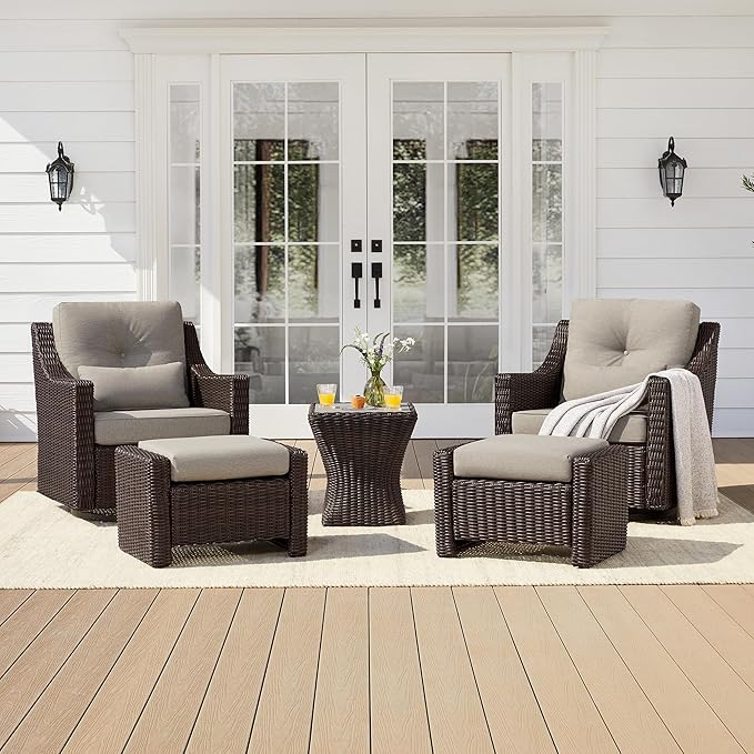 CHITA 5 Pieces Swivel Wicker Patio Furniture Set, Outdoor Conversation Set with 2 Pieces Rattan Rocking Swivel Chairs - Photo 1