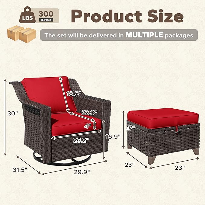 4 Pieces Patio Conversation Furniture Set - 2 Swivel Chairs, 2 Ottomans - Photo 2