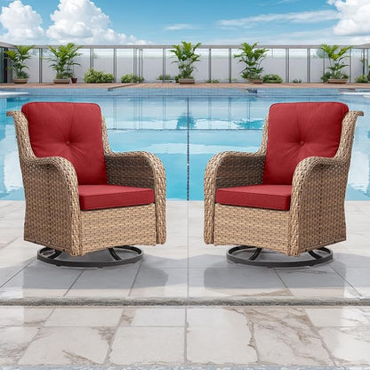 Rilyson Patio Chairs Wicker Outdoor Chair - 4 Piece Rattan Swivel Rocking Chairs Set Patio Glider Rocker Chair for Porch Deck Garden Backyard(Yellow/Red)