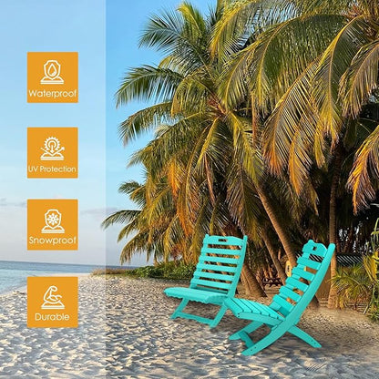 IVY&LANE Portable Xavier-Chairs Set of 2 | Folding-Adirondack-Chair | Wave | HDPE Plastic | Aqua | All-Weather Resistant | for Outdoor Fire-Pit Patio Lawn Beach Poolside