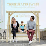 Outsunny 3 Seat Porch Swing with Stand, Wooden Patio Swing Chair with Side Tables and Metal Chains - Photo 3