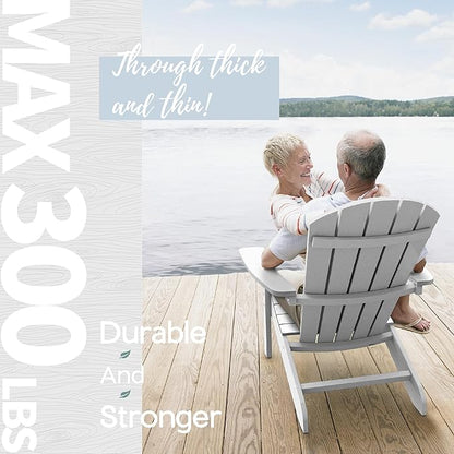 YEFU 3-Piece Adirondack Chair and Table Set: Outdoor Lounge Furniture Set - Outdoor Chair Plastic Weather Resistant with Wide Armrests for Patio Lawn Pool Porch Garden(White