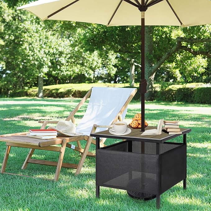 LZRS Adirondack Square Outdoor Side Table with Umbrella Hole, Pool Composite Patio Table, HDPE End Tables for Backyard - Photo 5