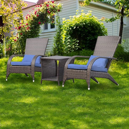 Outdoor Patio Wicker Adirondack Chair Outside Fire Pit Chairs Oversized Comfy Coconino Rattan Armchair Low Deep Seating High Back with Cushion and Pillow for Porch Deck Balcony Lawn Garden Navy Blue