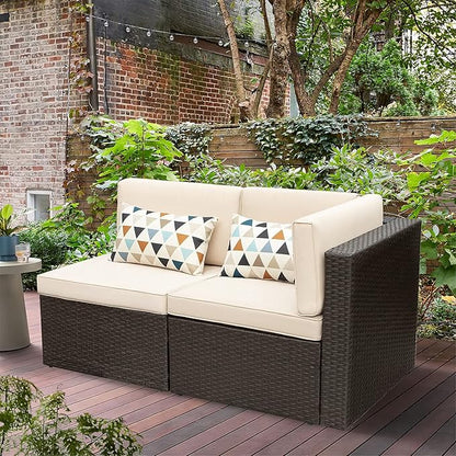 Devoko Patio Furniture Sofa Sets Outdoor All-Weather Sectional Corner Sofa and Armless Small Couch (Beige, 2 PCS Patio Sofa Set)