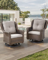 Patio Chairs Outdoor Swivel Glider - Set of 2 High Back Outside Brown Wicker Rattan Rocking Chair with Thick Cushion - Photo 2