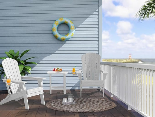 Oversized Folding Adirondack Chair - HDPE All-Weather Outdoor Chair with Cup Holder, 380LB Weight Capacity, UV Protected, White