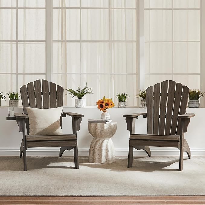 Psilvam Oversized Adirondack Chair, Fade-Resistant & Odor-Free Poly Lumber Fire Pit Chairs with Cup Holder - Photo 2