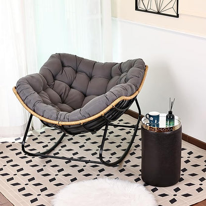 Outdoor Egg Rocking Chair, Indoor Papasan Rocking Chair with Thick Cushion, Modern Lounge Rocker for Balcony, Living Room, Bedroom, Porch, Lawn, Garden (Gray)