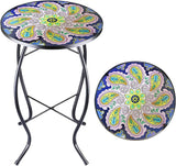 12 Inch Small Outdoor Side Table with Purple Flower, Glass Mosaic Patio Table Indoor - Photo 1