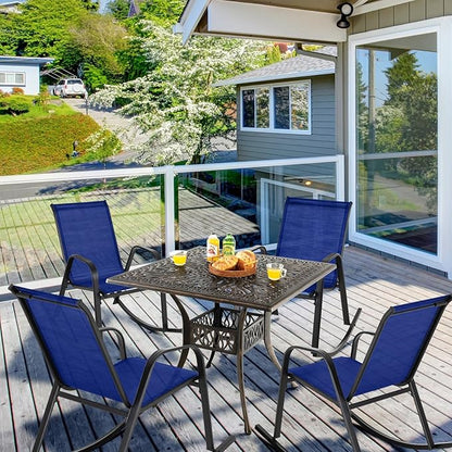 Giantex Outdoor Rocking Chairs Set of 4, Patio Rocking Chairs w/Breathable Seat & Back, Heavy-Duty Metal Support, Ergonomic Outside Rocker for Backyard, Poolside, Garden, Navy