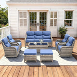 Luxury High Back Patio Furniture Set with 6-Inch Thick Cushions, 8-Pieces Outdoor Furniture with Swivel Chairs - Photo 1