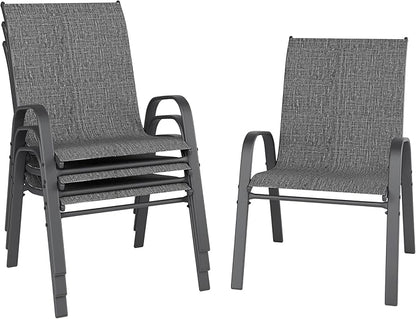 Patio Chairs, Stackable Outdoor Dining Chairs for All Weather, Metal Modern Outside Furniture Chair for Pool Side, Garden, Backyard Deck, Set of 4, Dark Grey