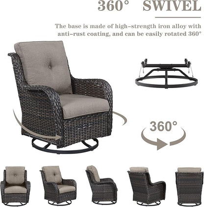 Belord Wicker Outdoor Furniture Patio Furniture Set - 6 Piece Patio Conversation Set with Swivel Rocker Chairs, Rattan Sofa, Ottomans and Coffee Table, Gray Cushion