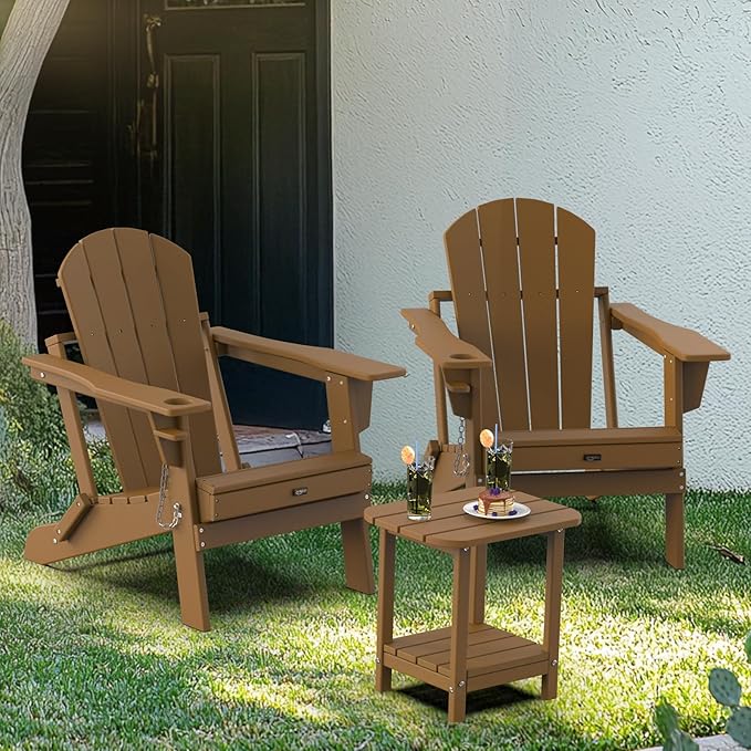 VINGLI Outdoor Side Table, All-Weather HDPE Patio Side Table Small Outdoor Table for Porch, Pool, Deck, and Yard (Brown)