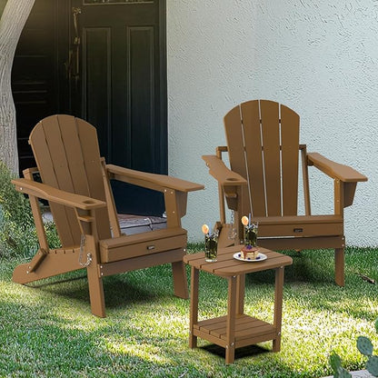 VINGLI Outdoor Side Table, All-Weather HDPE Patio Side Table Small Outdoor Table for Porch, Pool, Deck, and Yard (Brown)