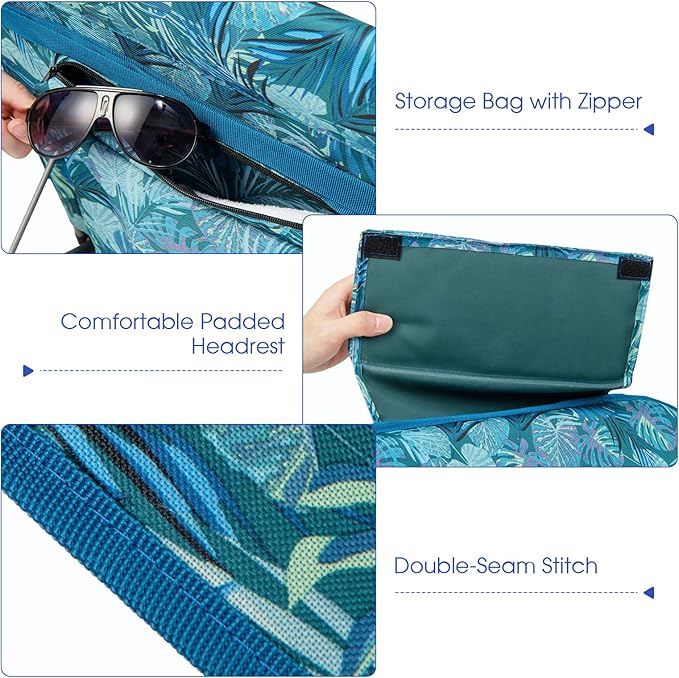 Tangkula 3 Pieces Beach Chairs for Adults, Lightweight Lawn Lounge Chairs with 5 Adjustable Recline Position, Zipper Pocket, Backpack 2 Pack Beach Chairs Set with Folding Side Table (Teal)