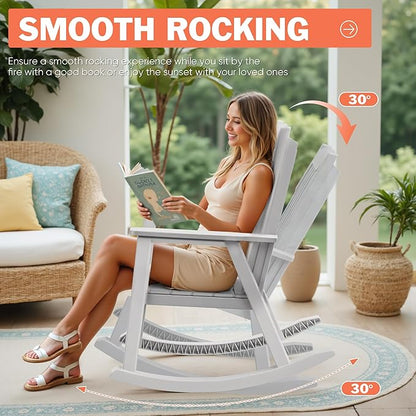 Flamaker Outdoor Rocking Chairs, PP Material Patio Rocking Chairs All Weather Resistant, Heavy Duty Rockers with High Back for Patio Backyard Porch (White)