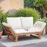Devoko Outdoor Couch Acacia Wood Patio Couch with Adjustable Armrests - Photo 1