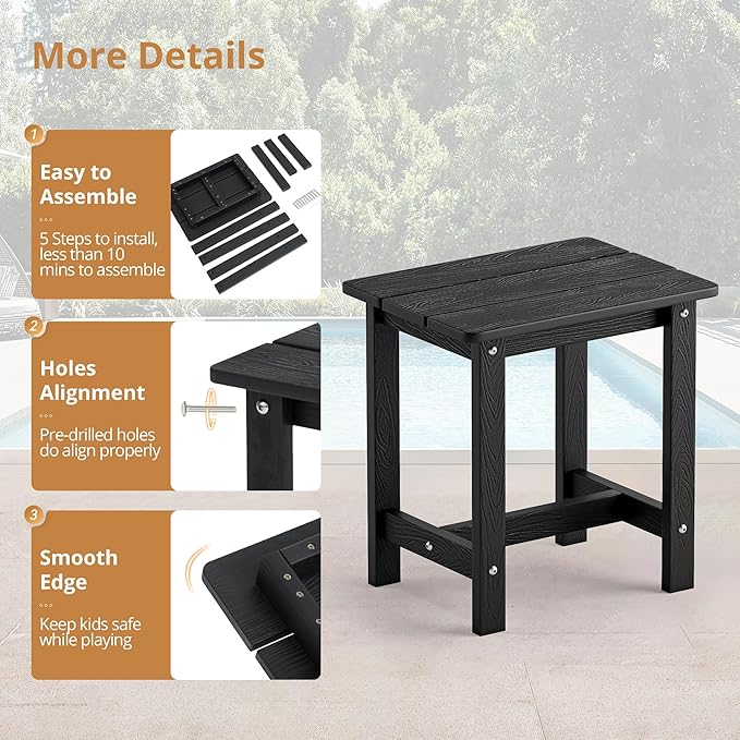 LUE BONA Outdoor Side Table Set of 2, HDPS Small Outdoor Table, Adirondack Side Table, Outside End Table for Patio - Photo 7