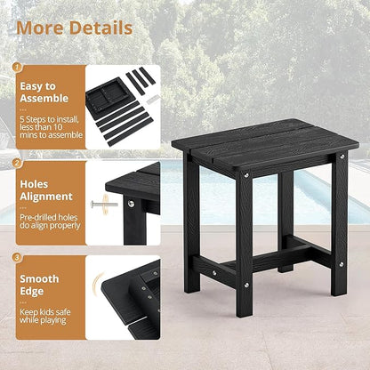 LUE BONA Outdoor Rocking Chairs Set, 3-Piece, HDPS Poly Porch Rockers with Table, Plastic Weather Resistant Rocking Chair Set for Outdoor Indoor, Garden, Backyard, 350lb, Black Chairs+Table