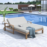 Acacia Wood Outdoor Patio Daybed Sunbed with Movable Wheels - Photo 2