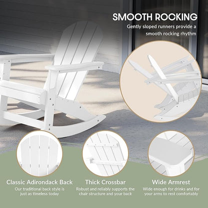 WestinTrends Malibu Outdoor/Patio Poly Adirondack Rocking Chair, White