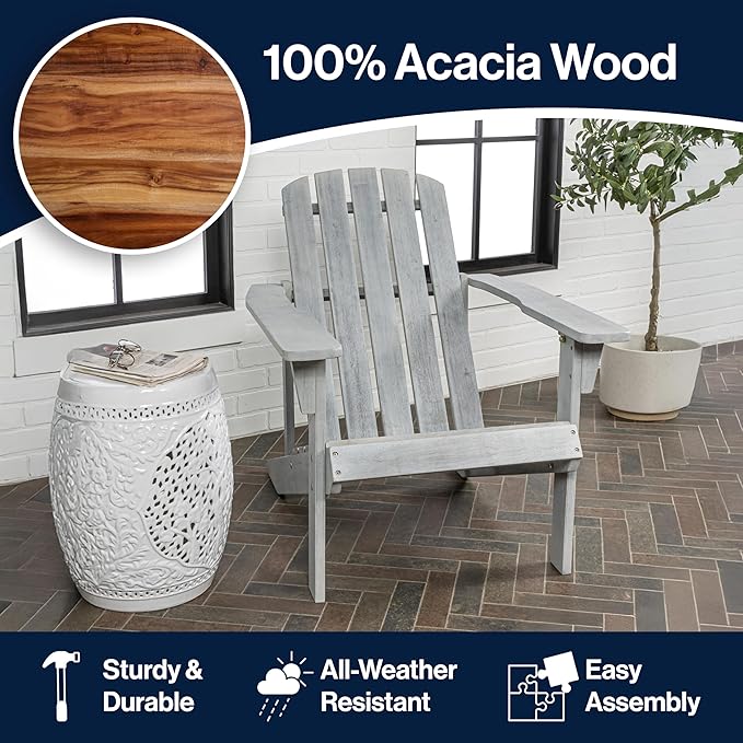 JONATHAN Y PAT1002B Westport Outdoor Patio Traditional Acacia Wood Adirondack Chair for Garden, Lawn, Backyard, Pool, Deck, Beach, Firepit, Gary