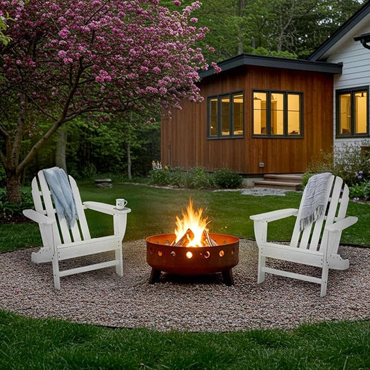 Hanover Classic Adirondack Chair, All-Weather HDPE Outdoor Furniture, Eco-Friendly, Durable Outdoor Patio Seating, White