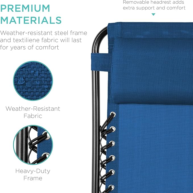 Best Choice Products Set of 2 Adjustable Steel Mesh Zero Gravity Lounge Chair Recliners w/Pillows and Cup Holder Trays - Photo 6