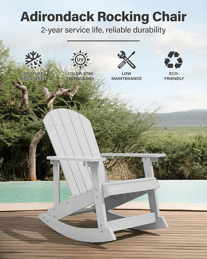 YEFU Outdoor Rocking Chair Set of 2,Adirondack Rocking Chair,Patio Rocker Chair with Wide Back,Oversized Rocker Chair Look Like Real Wood, for Lawn, Porch, Backyard, Indoor and Garden(White)