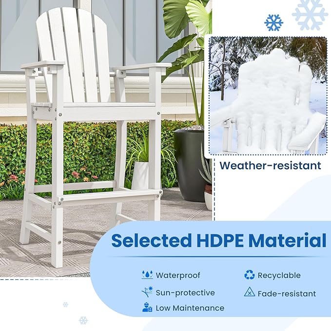 Tangkula Outdoor Tall Adirondack Chair 30 Inches Seat Height, HDPE Bar Height Patio Chair with High Backrest - Photo 6