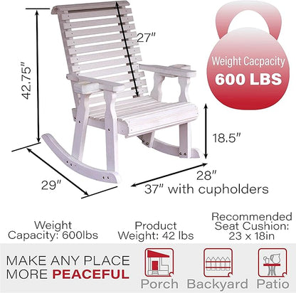 Amish Heavy Duty 600 Lb Roll Back Pressure Treated Rocking Chair with Cupholders (Semi-Solid White Stain)