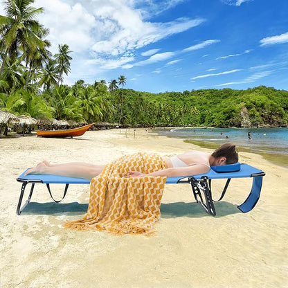 GYMAX Tanning Chair, 330lbs Beach Lounge Chair with Face Hole, Washable Pillow & Carry Strap, Adjustable Folding Chaise Lounge, Layout Lounger for Outside, Patio, Poolside, Lawn (2, Blue)